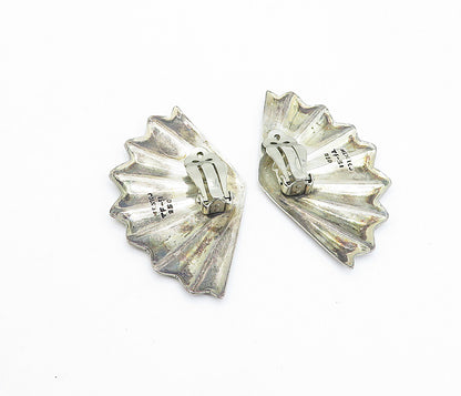 MEXICO 925 Sterling Silver Vintage Shiny Fan Style Non Pierce Earrings EG2235