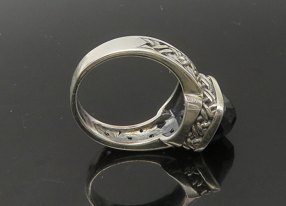 925 Sterling Silver  Vintage Faceted Black Spinel Cocktail Ring Sz 10  RG22602
