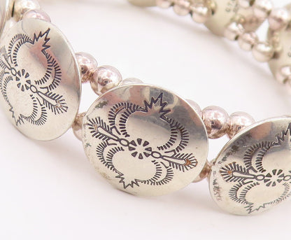 925 Sterling Silver Vintage Bracelet NAVAJO Etched Concho Panel Link  BT11864