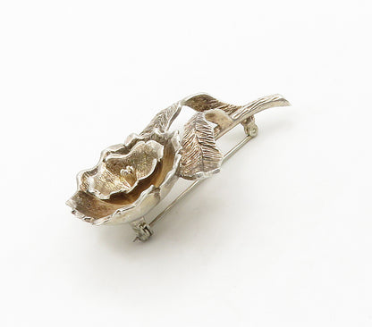 MEXICO 925 Sterling Silver  Vintage Sculpted Single Flower Brooch Pin  BP6304