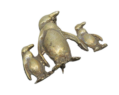 925 Sterling Silver  Vintage Antique Penguin Family Oxidized Brooch Pin BP7371