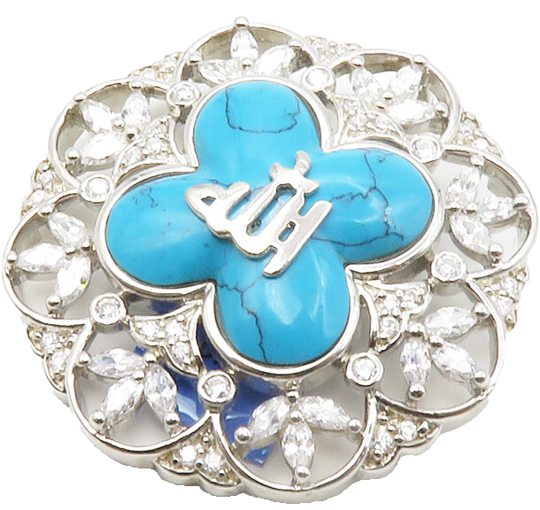 925 Sterling Silver  Vintage Shiny Cubic Zirconia & Turquoise Pendant  PT11053