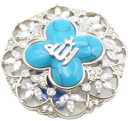 925 Sterling Silver  Vintage Shiny Cubic Zirconia & Turquoise Pendant  PT11053