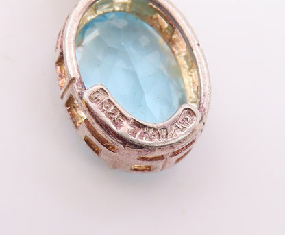 925 Sterling Silver  Vintage Sparkly Blue & White Topaz Drop Pendant  PT21159