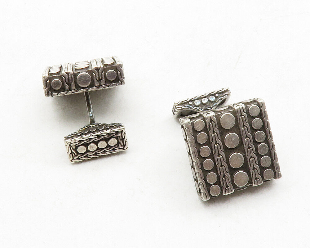 JOHN HARDY 925 Silver  Vintage Shiny Circle Pattern Square Cufflinks  TR1902