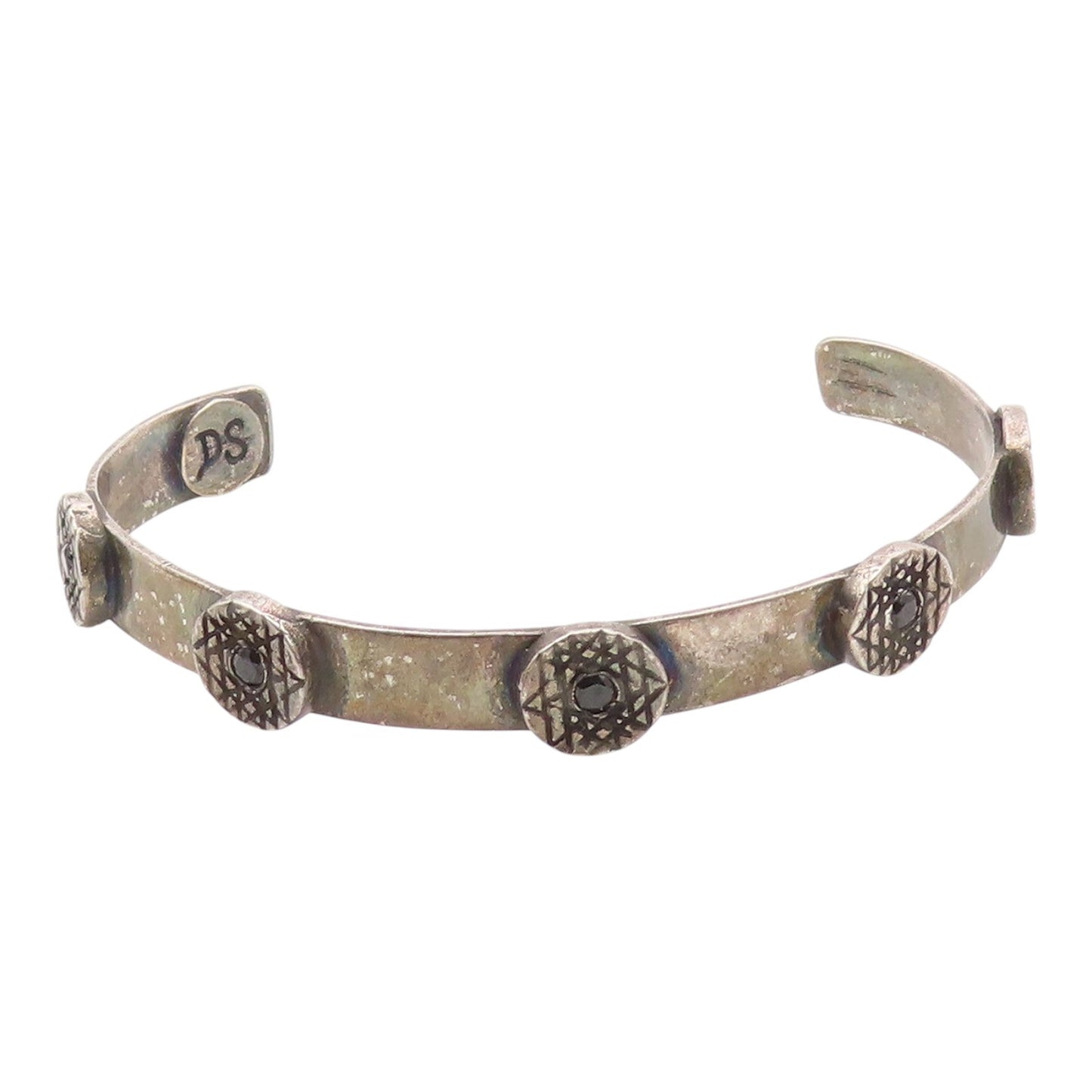 DESIGNER 925 Silver  Vintage Etched Circle Sapphire Cuff Bracelet  BT9444