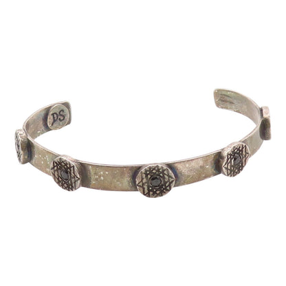 DESIGNER 925 Silver  Vintage Etched Circle Sapphire Cuff Bracelet  BT9444