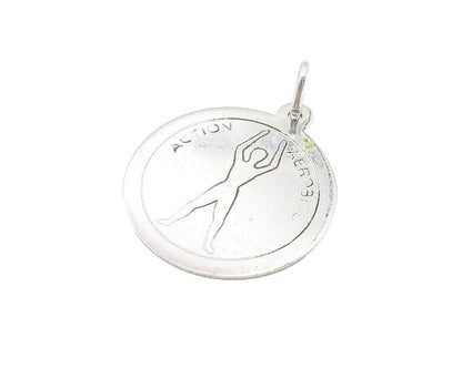 925 Sterling Silver  Shiny Etched Action Aerobics Round Drop Pendant  PT8936