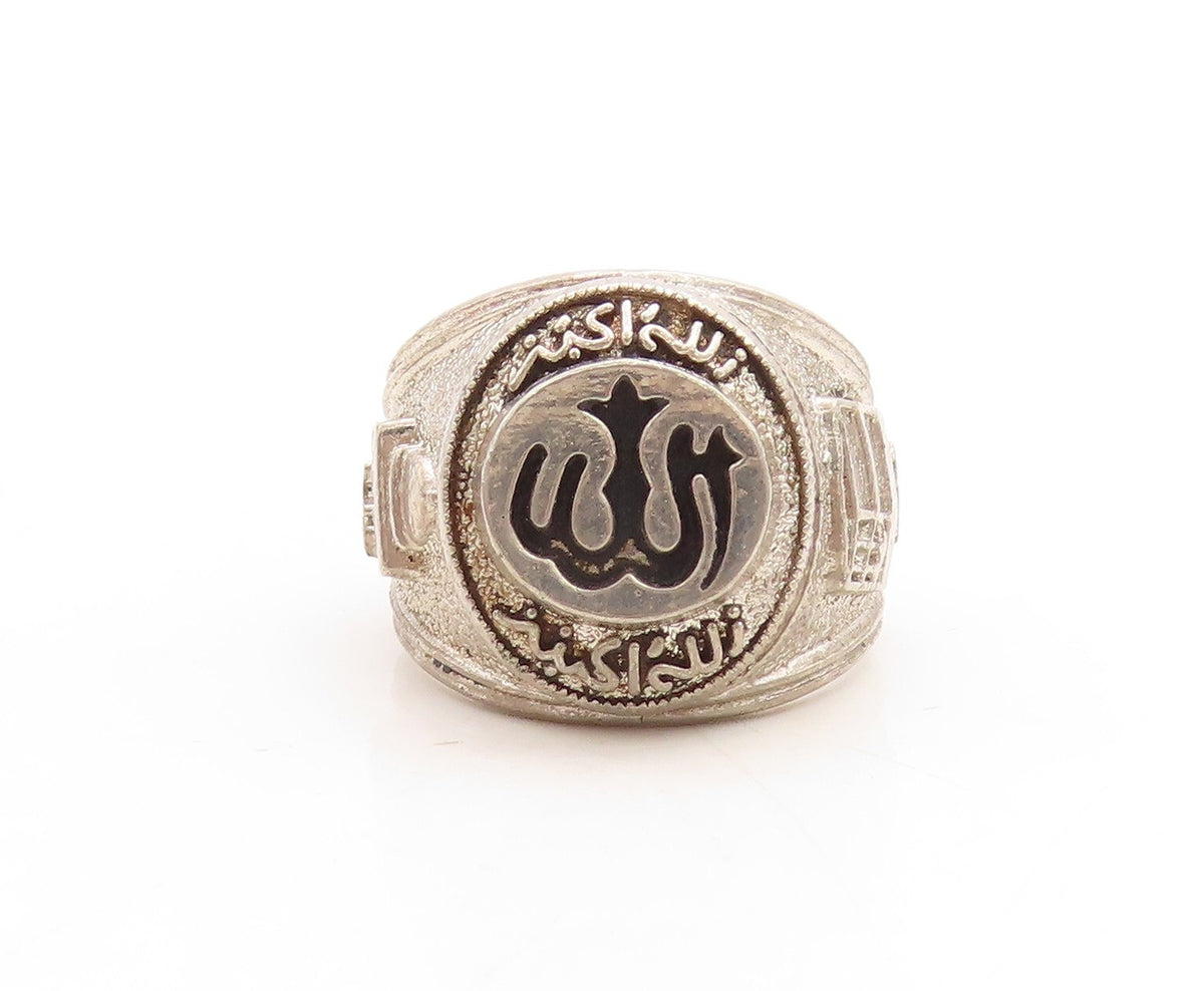 925 Sterling Silver Vintage Ring Dark Tone Allah Etched In Urdu  Sz 7.5  RG31549