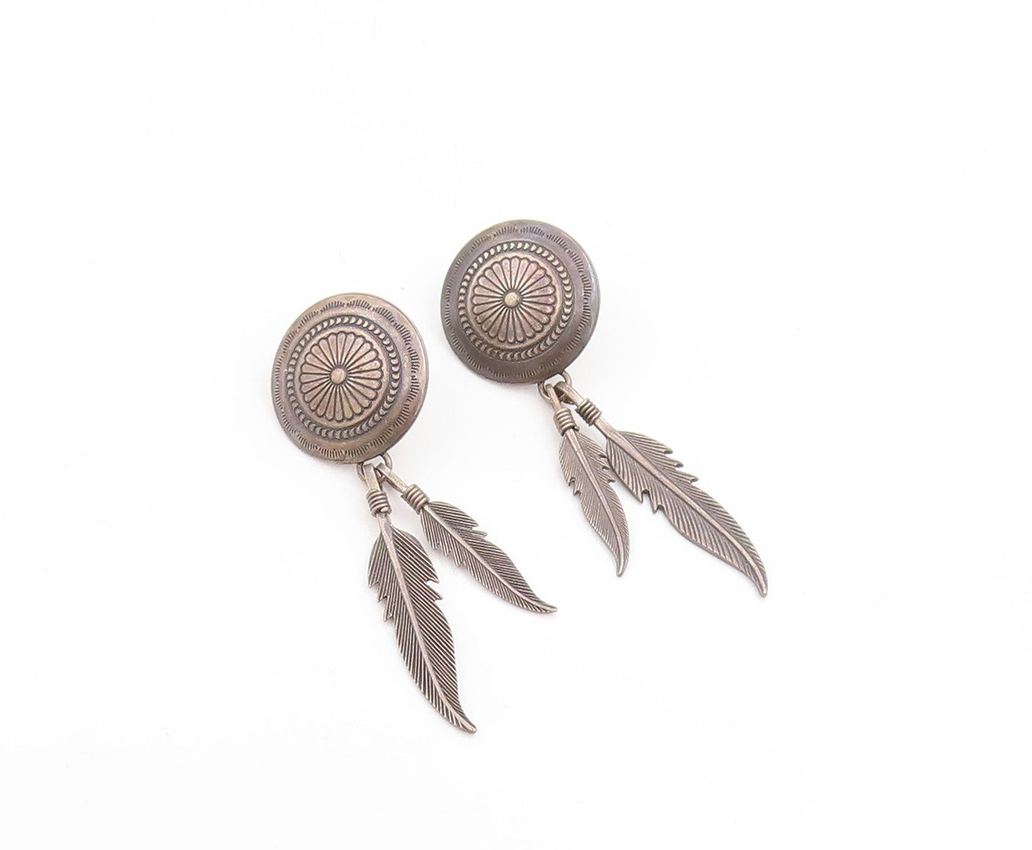 925 Sterling Silver Vintage Earrings Geometric Floral Feather Dangles  EG13783