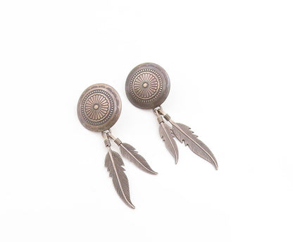 925 Sterling Silver Vintage Earrings Geometric Floral Feather Dangles  EG13783
