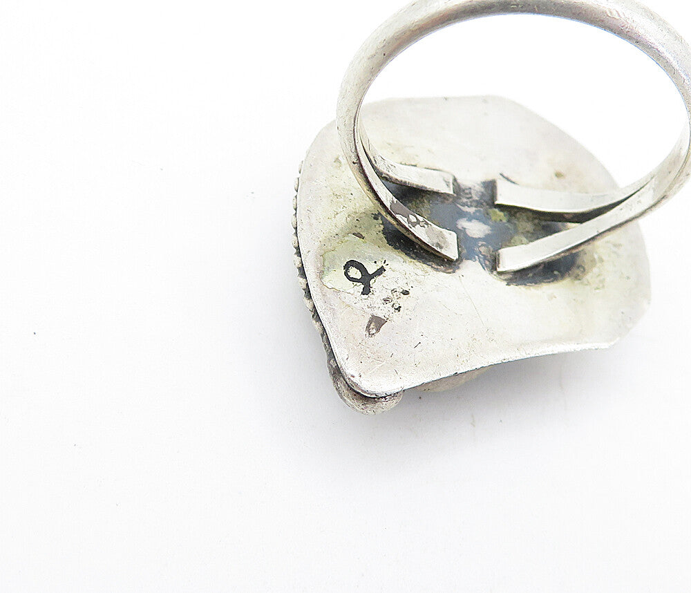NAVAJO 925 Sterling Silver  Vintage Turquoise Floral Cocktail Ring Sz 8 RG5306