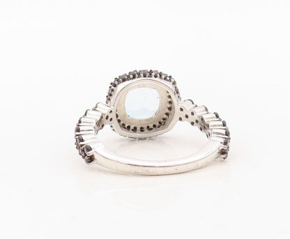 925 Sterling Silver Vintage Ring Square Cut Blue Topaz & Spinel  Sz 7  RG30270