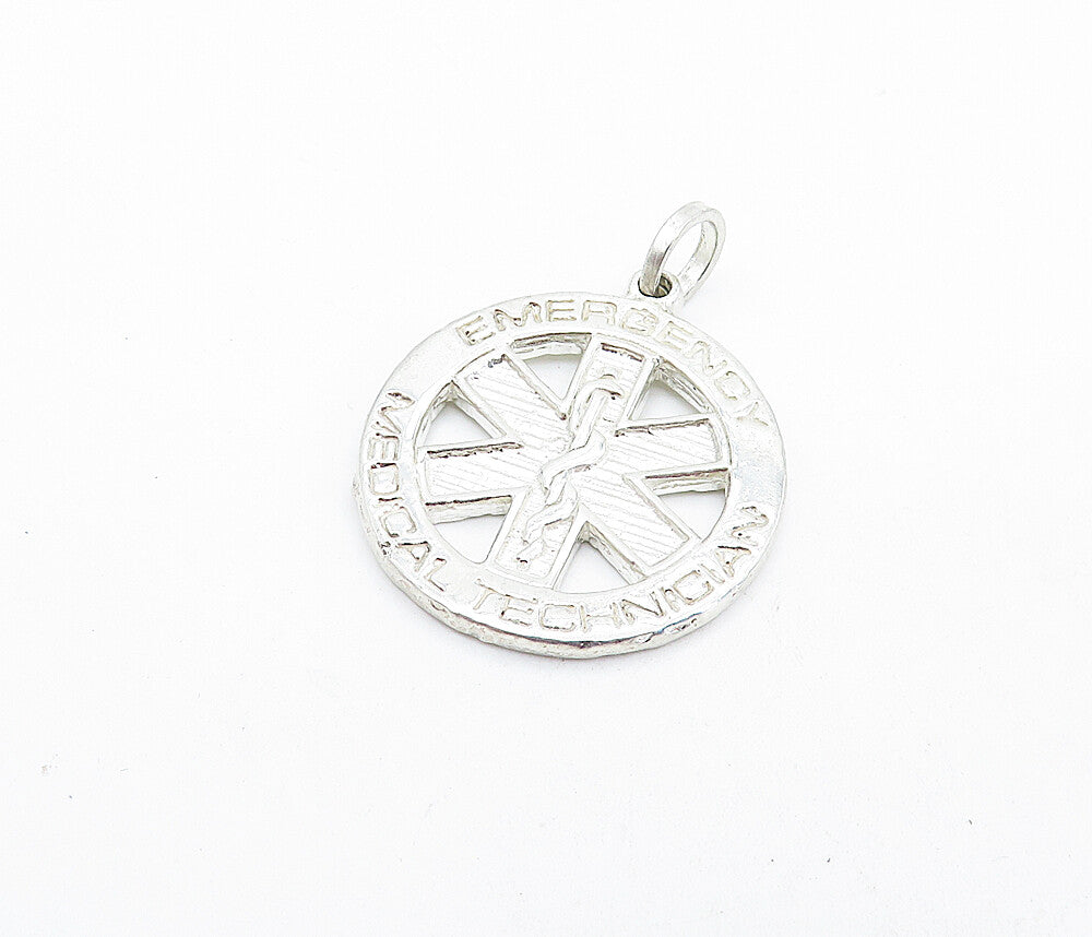 925 Sterling Silver  Vintage Emergency Medical Technician Pendant  PT4511