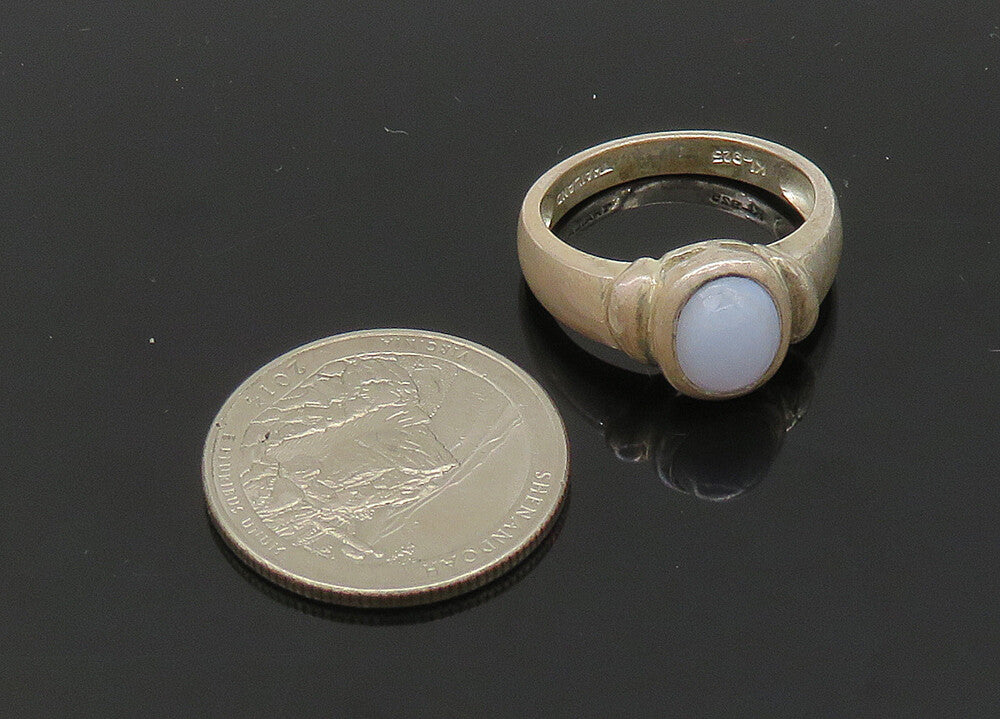 925 Sterling Silver  Vintage Cabochon Cut Blue Agate Band Ring Sz 8  RG20737