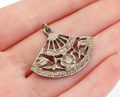MEXICO 925 Sterling Silver  Vintage Antique Greek Key Fan Pendant  PT2724