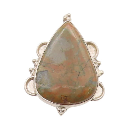 925 Sterling Silver Vintage Ring Carved Framed Drop Shape Gemstone Sz 5  RG33027