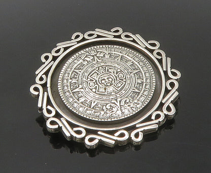 AVG TAXCO 925 Silver  Vintage Mayan Aztec Sun Calendar Brooch Pin  BP6939