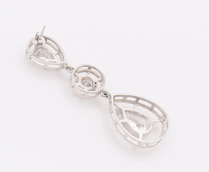 925 Sterling Silver Vintage Earrings Cutout Border Round & Pear Drop CZ  EG12807