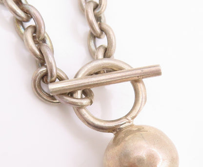 925 Sterling Silver Vintage Necklace Toggle Clasp Spherical Bead Chain  NE4678
