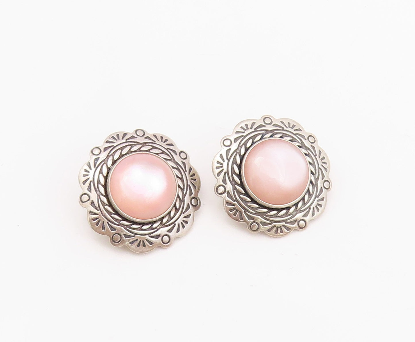 925 Sterling Silver Vintage Earrings CAROLYN POLLACK Mother Of Pearls  EG13621