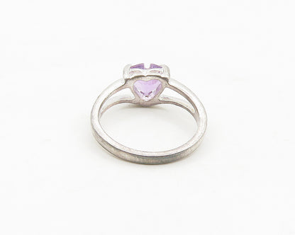 925 Sterling Silver  Prong Set Amethyst Love Heart Band Ring Sz 6  RG17673