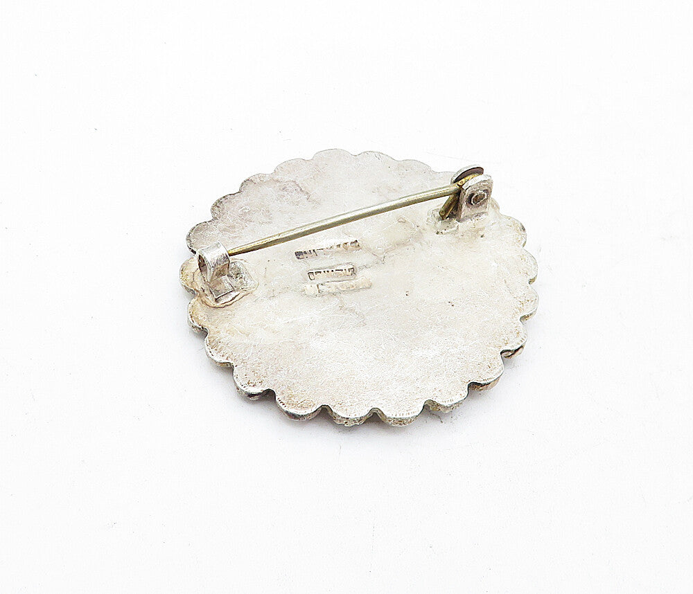 MEXICO 925 Sterling Silver  Vintage Couple Dome Twist Border Brooch Pin BP1966