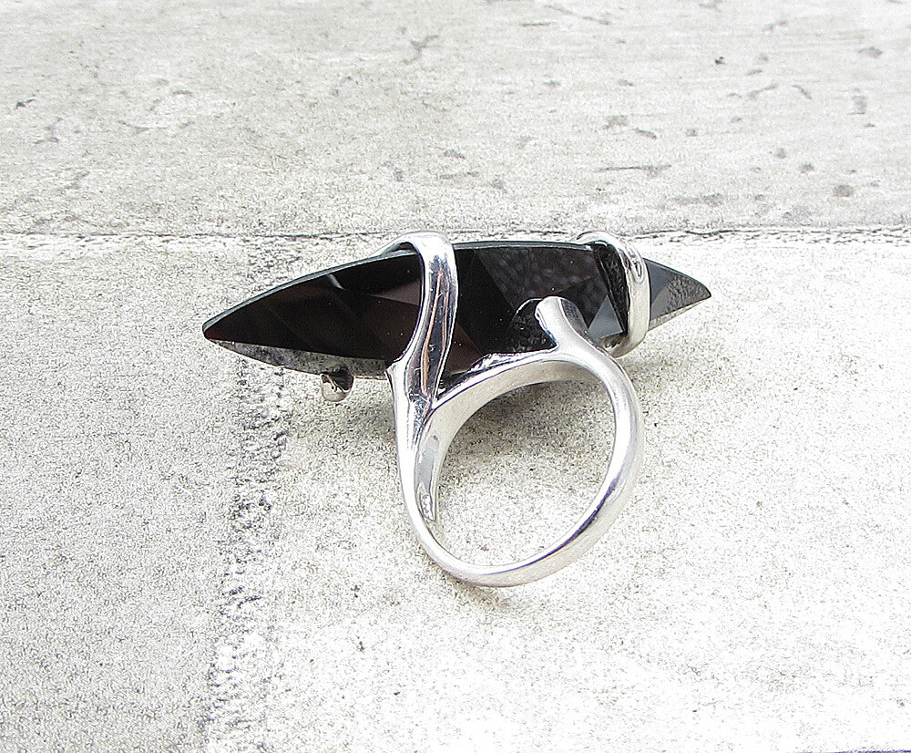 925 Silver  Marquise Cut Faceted Hematite Wrapped Solitaire Ring Sz 7  RG1957
