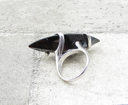 925 Silver  Marquise Cut Faceted Hematite Wrapped Solitaire Ring Sz 7  RG1957