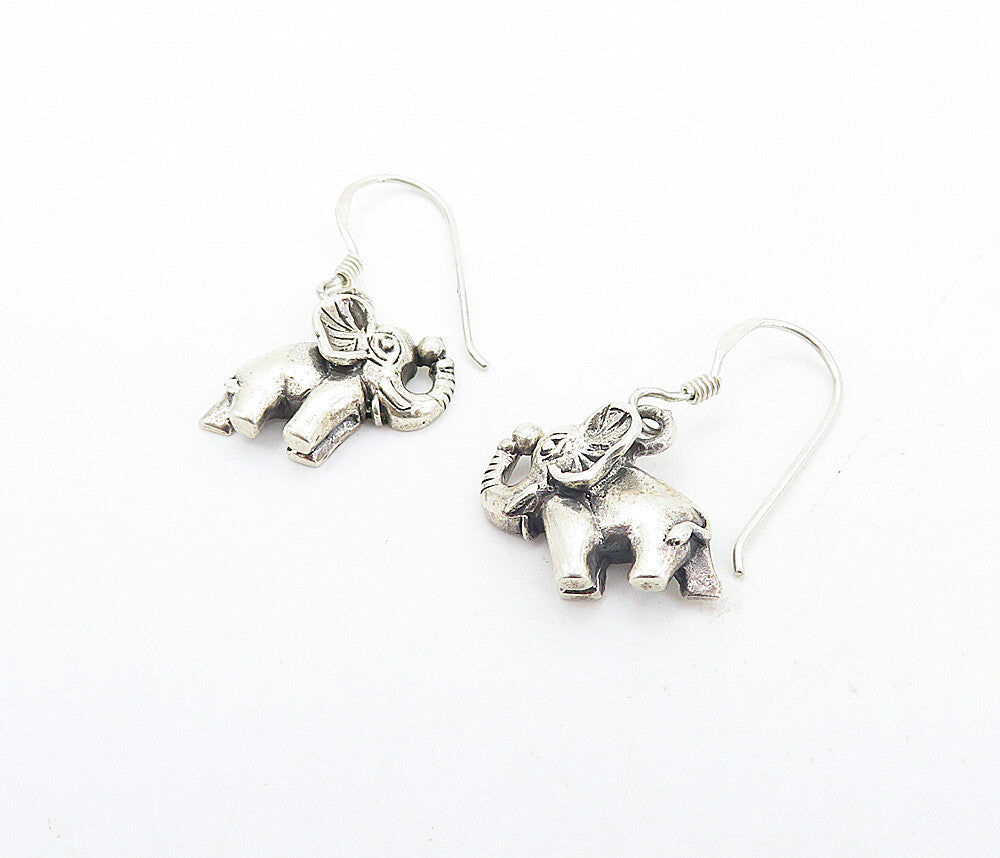 925 Sterling Silver  Vintage Shiny Petite Elephant Dangle Earrings  EG3342
