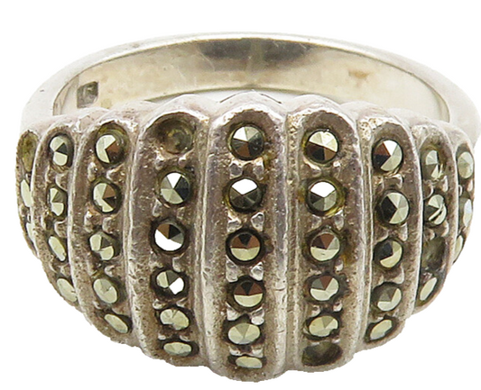 925 Sterling Silver  Vintage Sparkling Marcasite Dome Band Ring Sz 7  RG16336