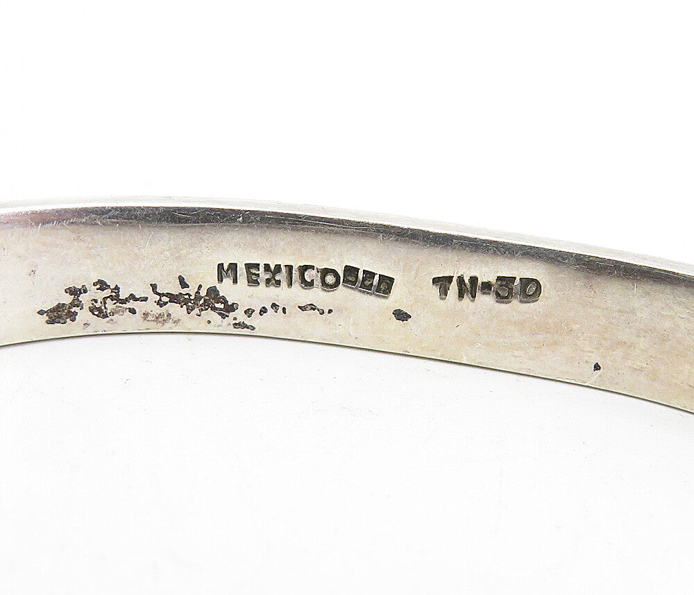 MEXICO 925 Sterling Silver Vintage Black Onyx Hinge Bangle Bracelet BT1939