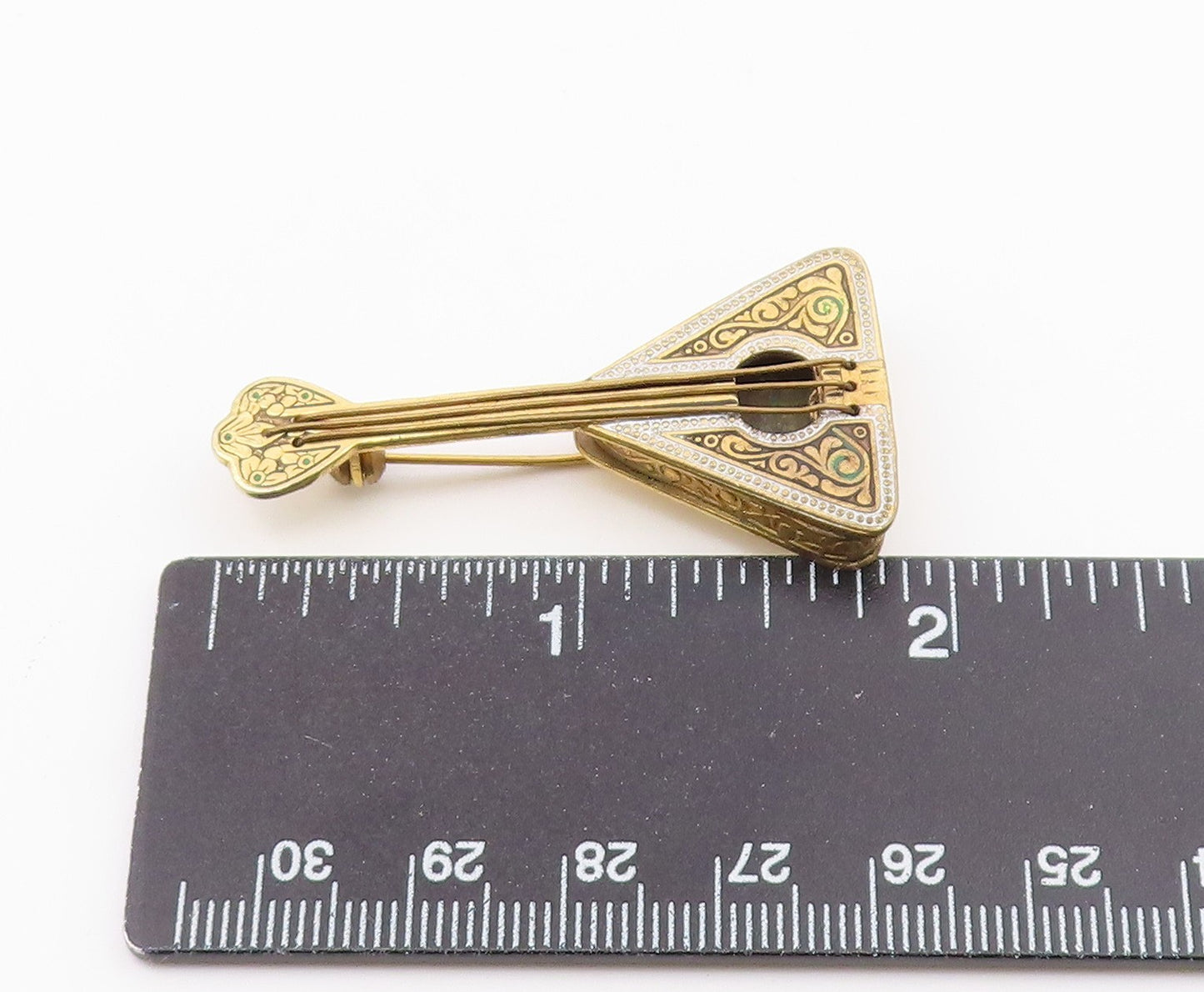 925 Sterling Silver  Vintage 2 Tone Balalaika Instrument Brooch Pin  BP8785