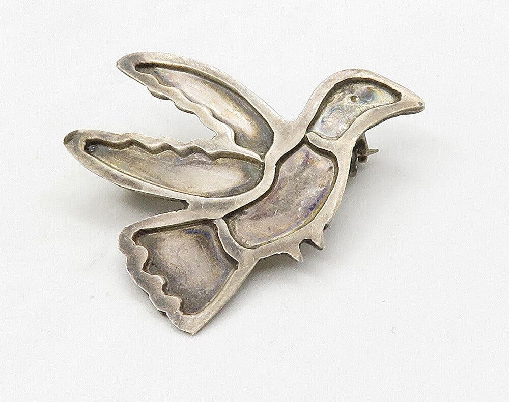 MEXICO 925 Sterling Silver  Vintage Flying Bird Motif Brooch Pin  BP6379