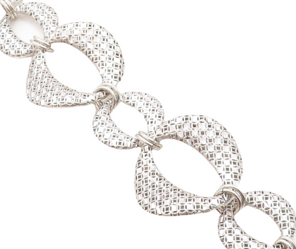 925 Sterling Silver  Vintage Shiny Cutout Oval Link Chain Bracelet  BT2536