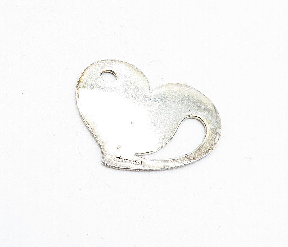 925 Sterling Silver  Vintage Shiny Cutout Detail Love Heart Pendant  PT3342