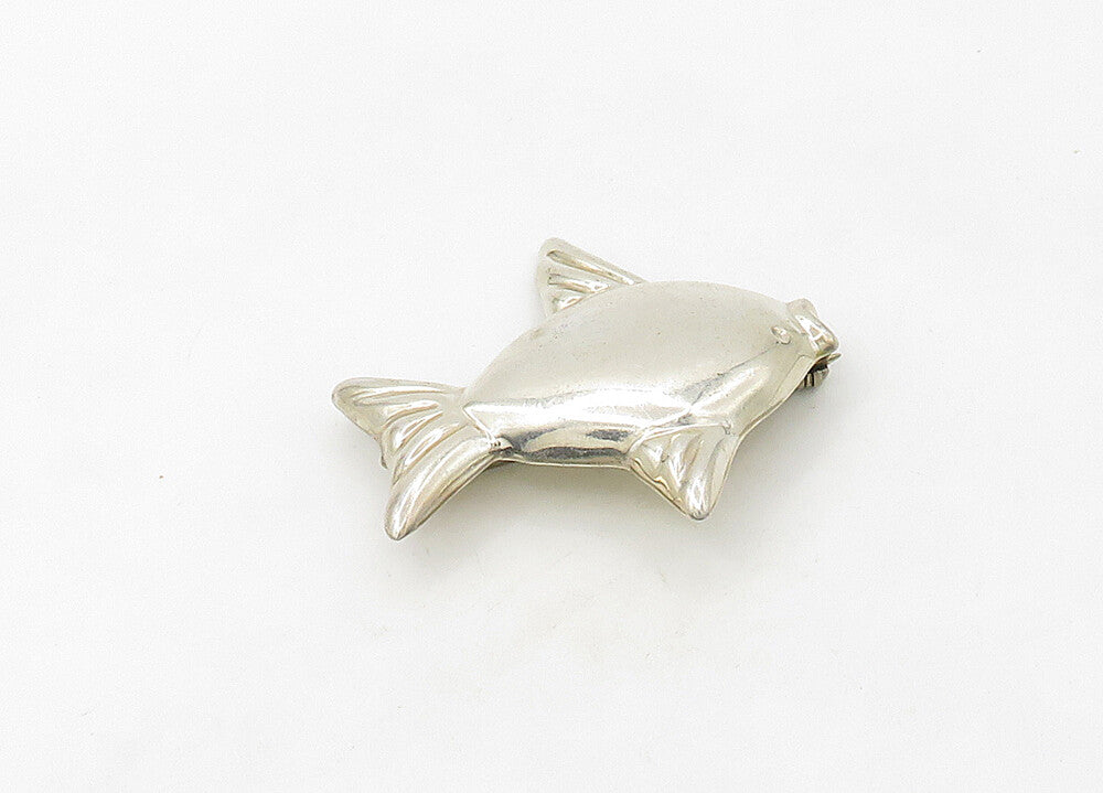 MEXICO 925 Sterling Silver  Vintage Shiny Hollow Fish Brooch Pin  BP8419
