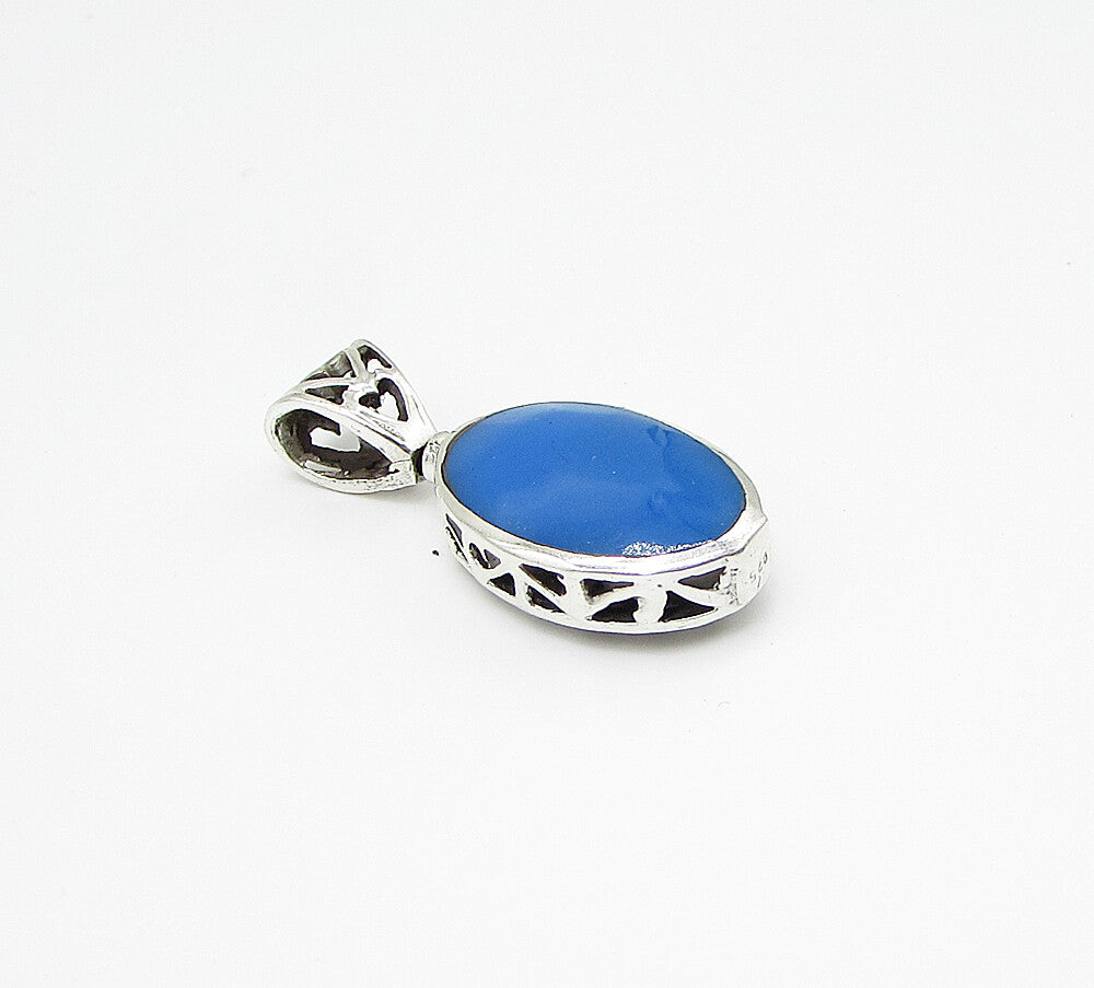 925 Sterling Silver  Blue Enamel Love Heart Oval Drop Pendant  PT1735