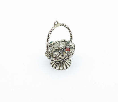 925 Sterling Silver  Vintage Red & Green Topaz Twist Table Trinket  TR1047