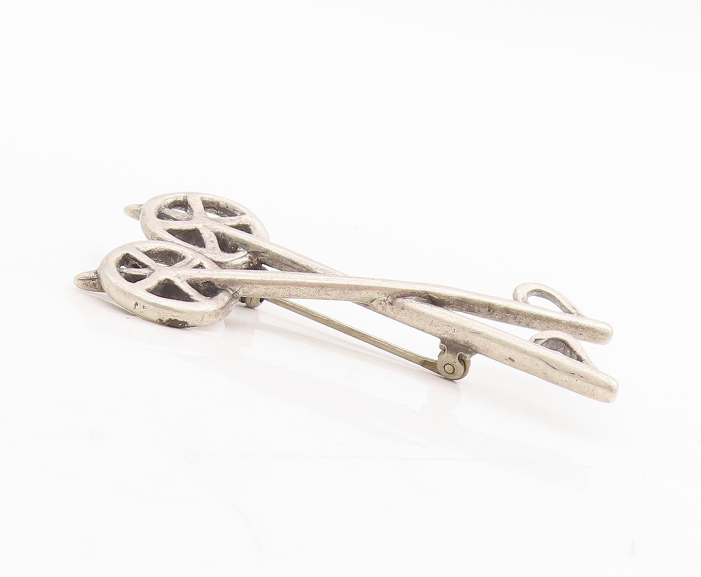 925 Sterling Silver Vintage Brooch Solid Cutout Skiing Sticks  BP11494