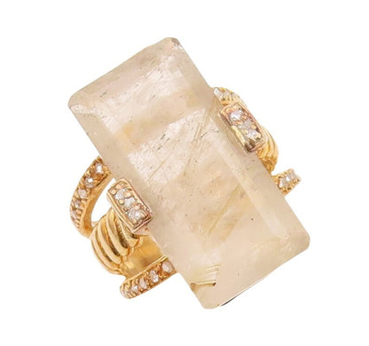 925 Sterling Silver Vintage Ring Gold Plated Diamonds & Gemstone  Sz 7.5 RG30428