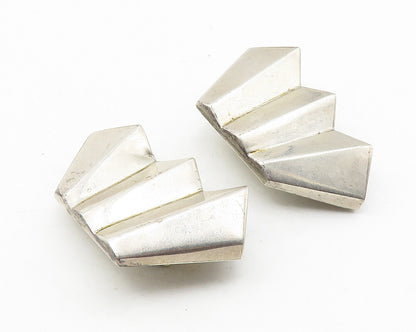 MEXICO 925 Sterling Silver  Vintage Shiny Modernist Non Pierce Earrings EG5848