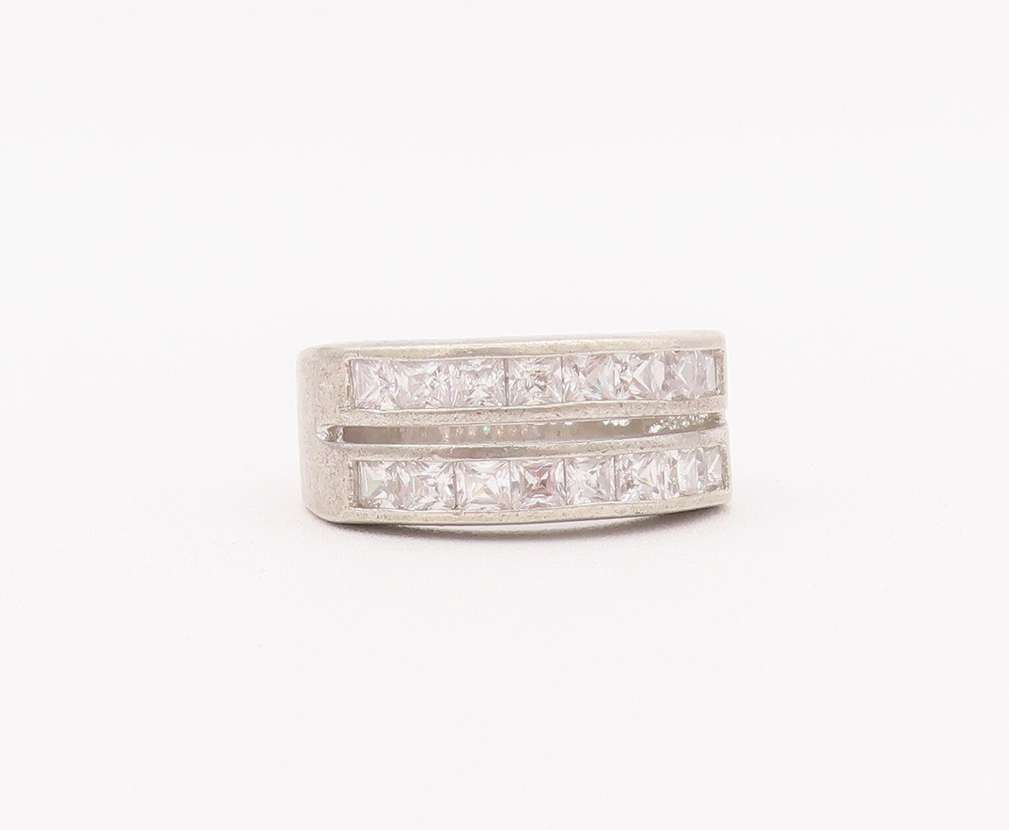 925 Sterling Silver Vintage Ring Solid CZ Double Split Bands  Sz 6  RG28010