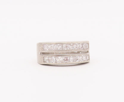 925 Sterling Silver Vintage Ring Solid CZ Double Split Bands  Sz 6  RG28010