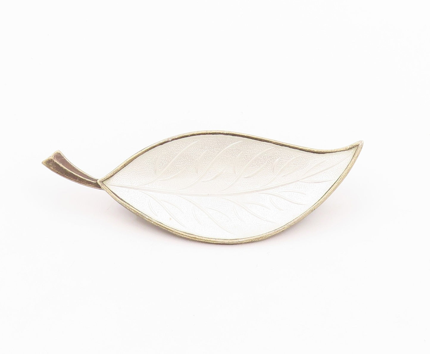 925 Sterling Silver Vintage Brooch DENMARK White Enameled Leaf  BP11574