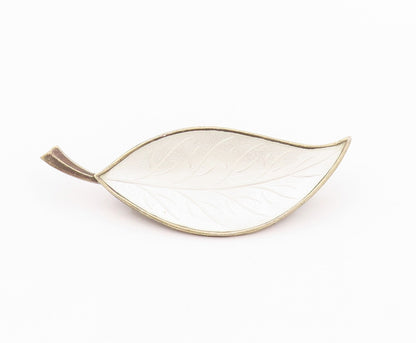 925 Sterling Silver Vintage Brooch DENMARK White Enameled Leaf  BP11574