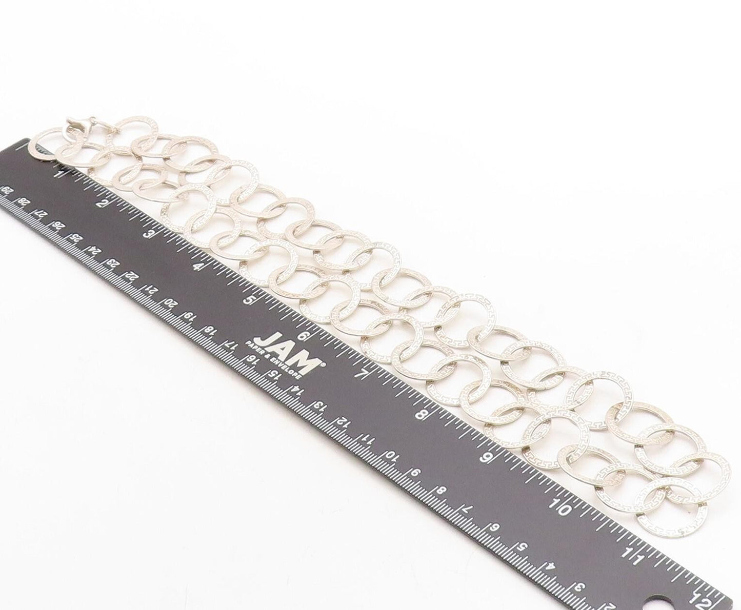 925 Sterling Silver  Vintage Greek Key Open Circle link Chain Necklace  NE1157
