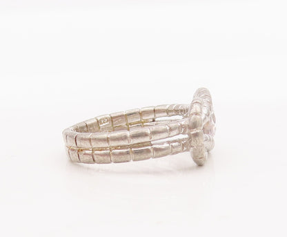 925 Sterling Silver Vintage Ring Loop Knot Round CZ Beaded  Sz 5  RG29107
