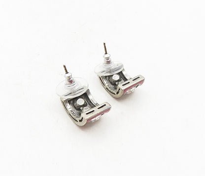 MMA 925 Silver  Vintage Cubic Zirconia & Enamel Curved Drop Earrings  EG4817