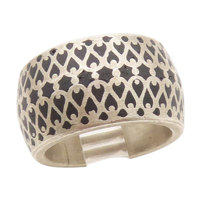 925 Sterling Silver Vintage Ring Black Intricate Lattice Pattern  Sz 6  RG34494